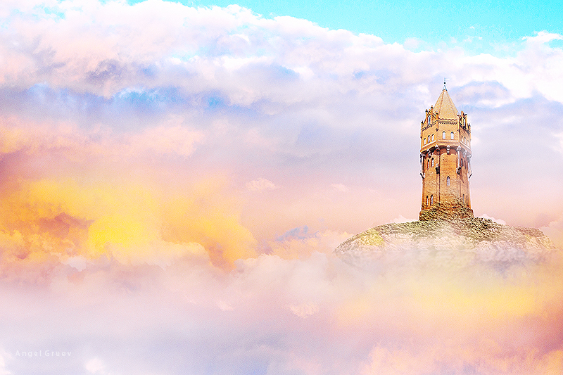 Sky Island Tower, surrealism, art, Angel Gruev